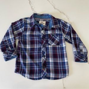 Ben Sherman toddler boys blue and red plaid long sleeve button down shirt 2T